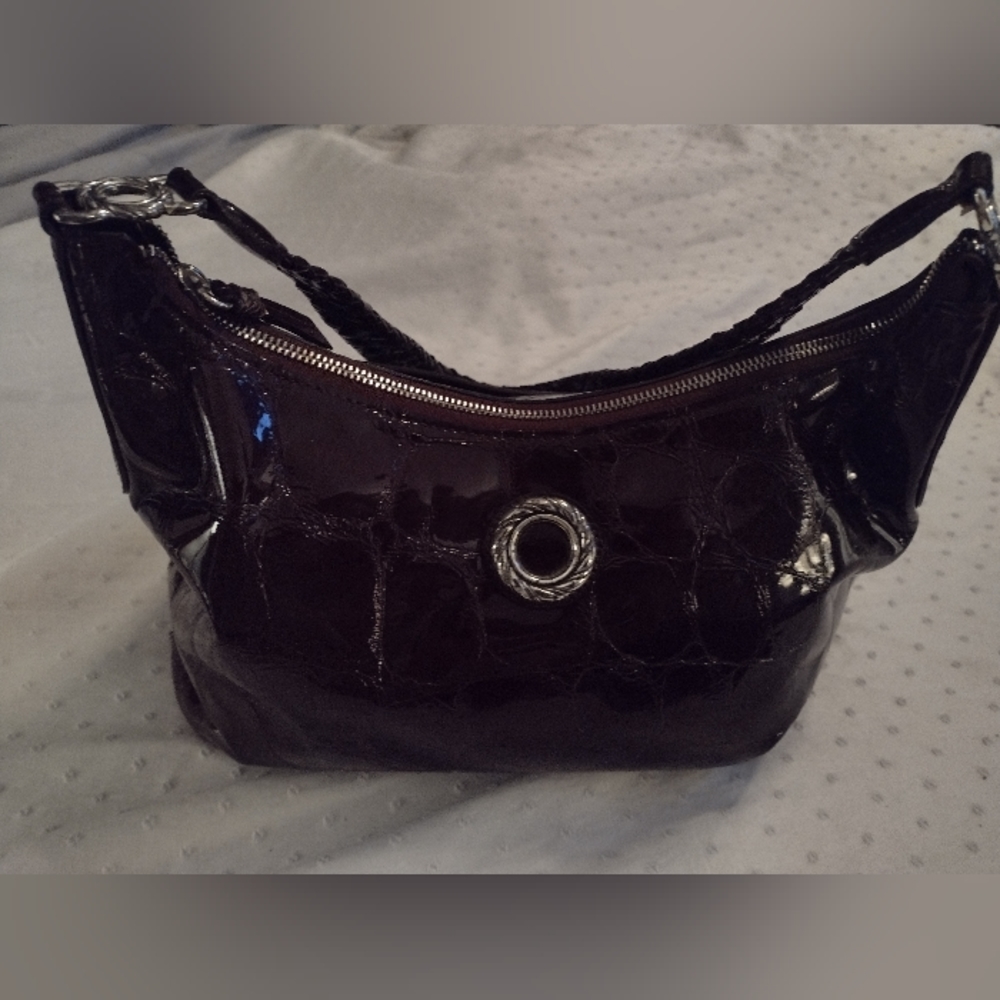BRIGHTON Burgundy Patent Leather Croc Embossed Shoulder Bag- NWOT
